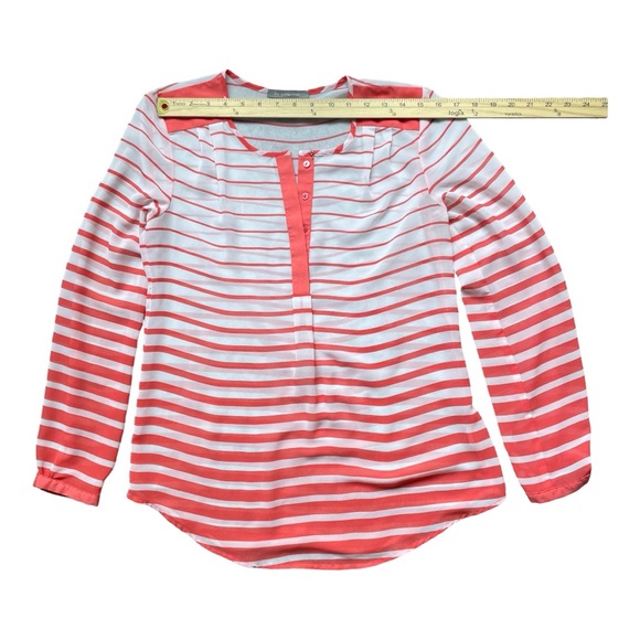 NY Collection Long Sleeve Blouse Size Small Orange White Sheer Buttons Snap - Picture 8 of 11